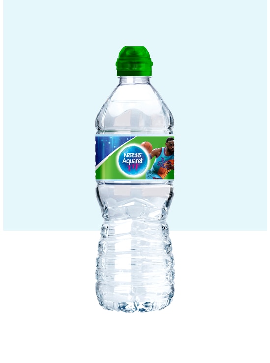 Botella de agua pequeña Nestlé Aquarel Personajes 50cl con tapón sport