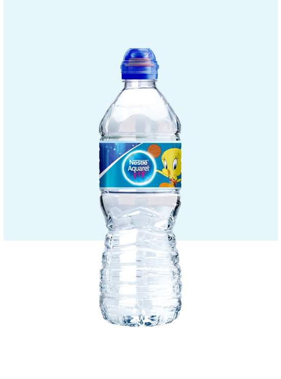 Botella de agua pequeña Nestlé Aquarel Personajes 50cl con tapón sport