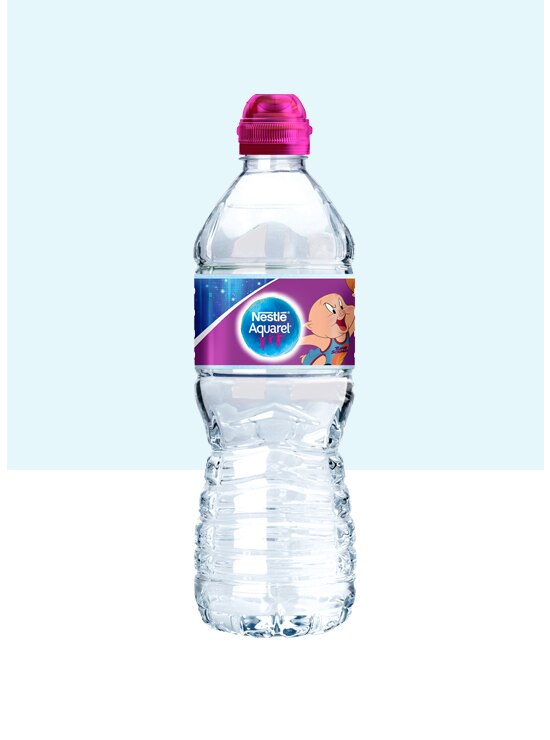 Botella de agua pequeña Nestlé Aquarel Personajes 50cl con tapón sport