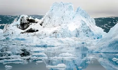 Glaciares rodeados de agua en los casquetes polares.