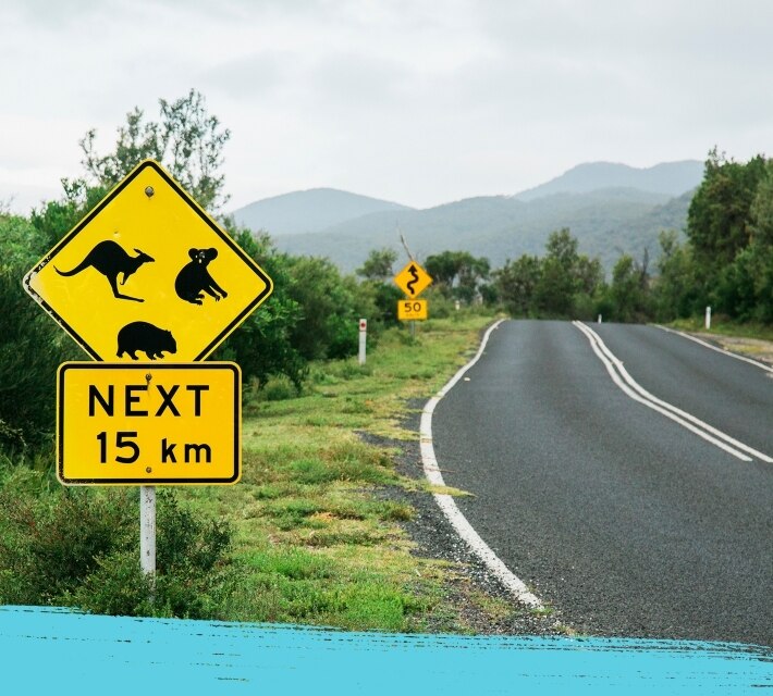 Una señal de tráfico en una carretera australiana.